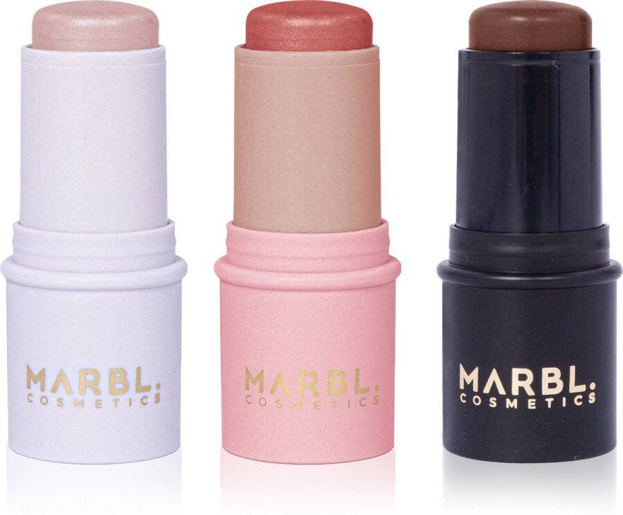 Marbl Cosmetics MARBL. Cosmetics Easy Stick & Blend Kit Alles-in-één: Foundation Concealer Blush Lipstick & Highlighter Set van 3 Medium