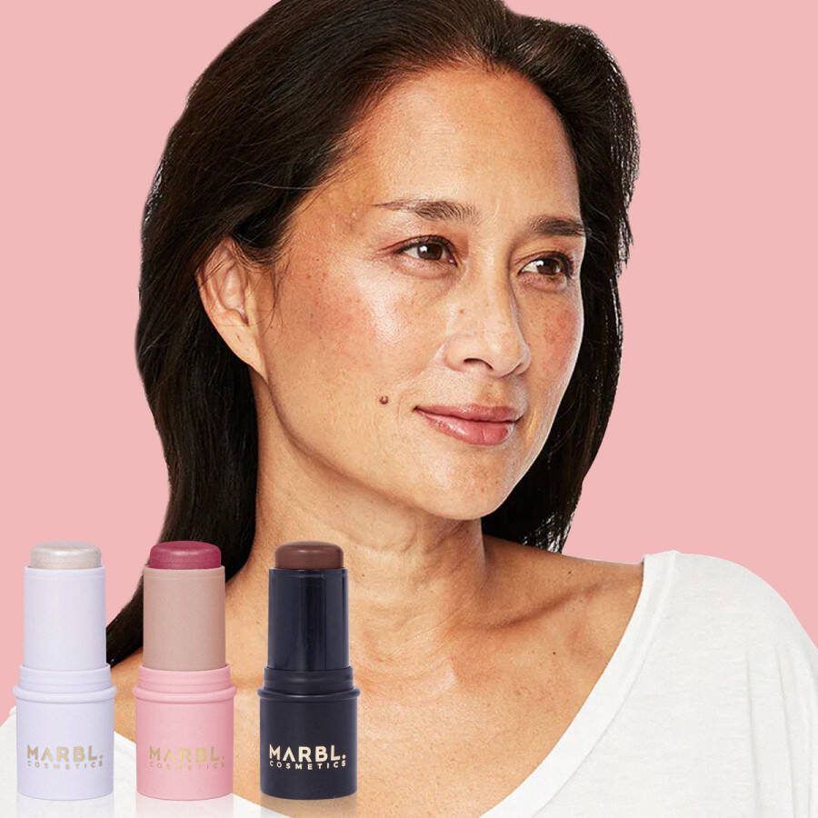 Marbl Cosmetics MARBL. Cosmetics Pro Age Easy Stick & Blend Kit Alles-in-één: Foundation Concealer Blush Lipstick & Highlighter Set van 3 Light Medium