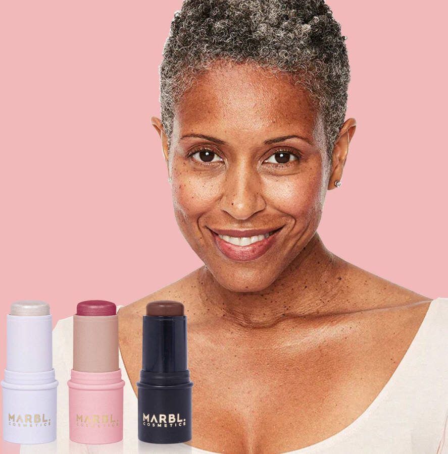 Marbl Cosmetics MARBL. Cosmetics Pro Age Easy Stick & Blend Kit Alles-in-één: Foundation Concealer Blush Lipstick & Highlighter Set van 3 Medium