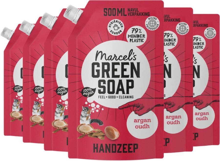 Marcel's Green Soap Handzeep Argan & Oudh navulling 6 x 500 ml