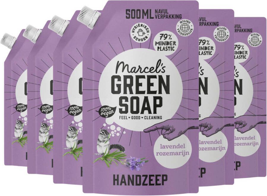 Marcel's Green Soap Handzeep Lavendel & Rosemarijn navulling 6 x 500 ml