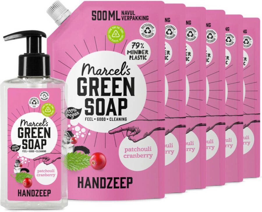 Marcel's Green Soap Handzeep Patchouli & Cranberry 250 ml + 6 Navullingen Pakket