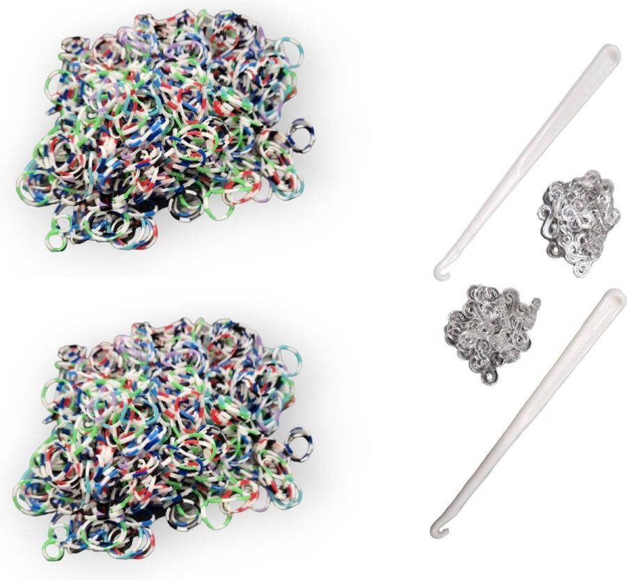 Marcus Gerardo 1200 loombandjes met 2 weefhaken en S-clips Gestreept kleuren mix