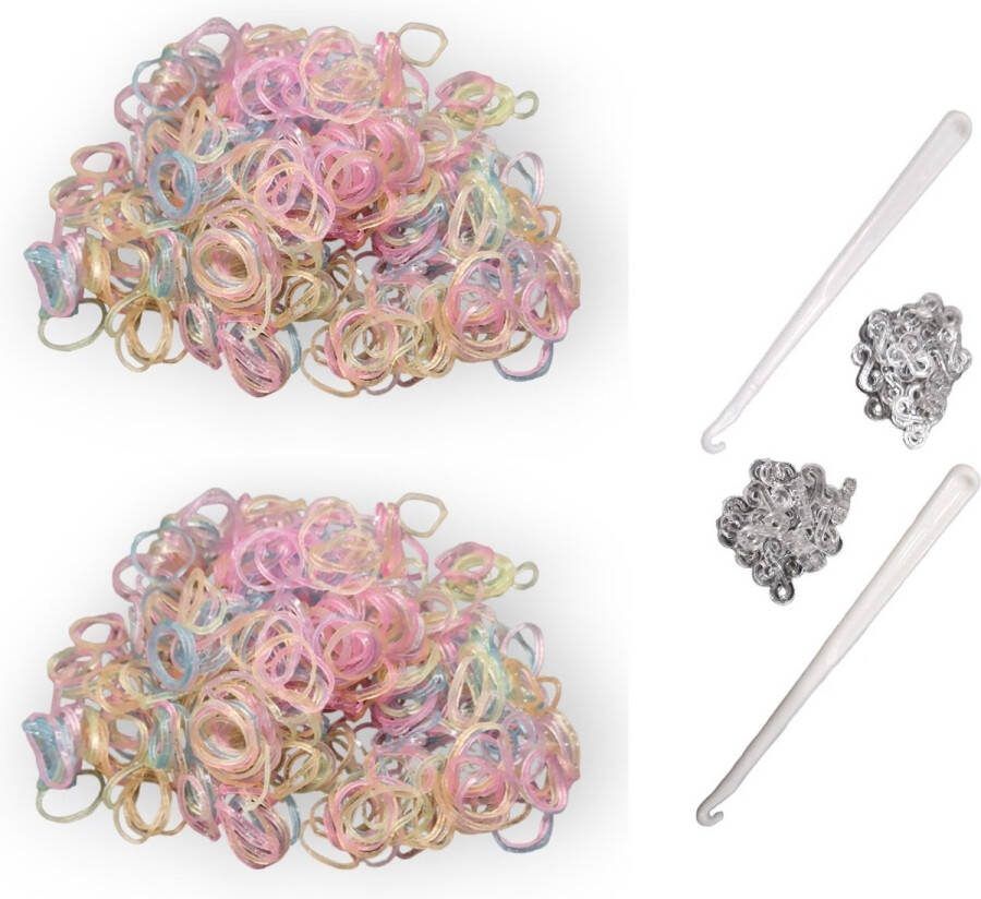 Marcus Gerardo 1200 loombandjes met 2 weefhaken en S-clips Glitter kleuren mix