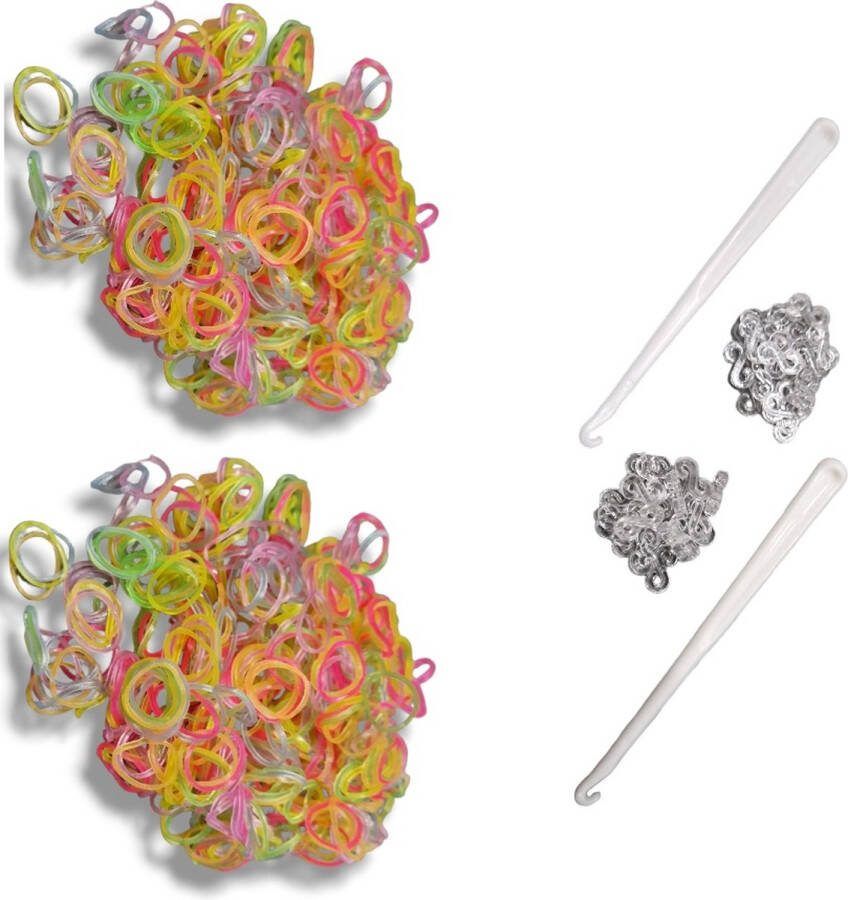 Marcus Gerardo 1200 loombandjes met 2 weefhaken en S-clips Glow in the dark kleuren mix