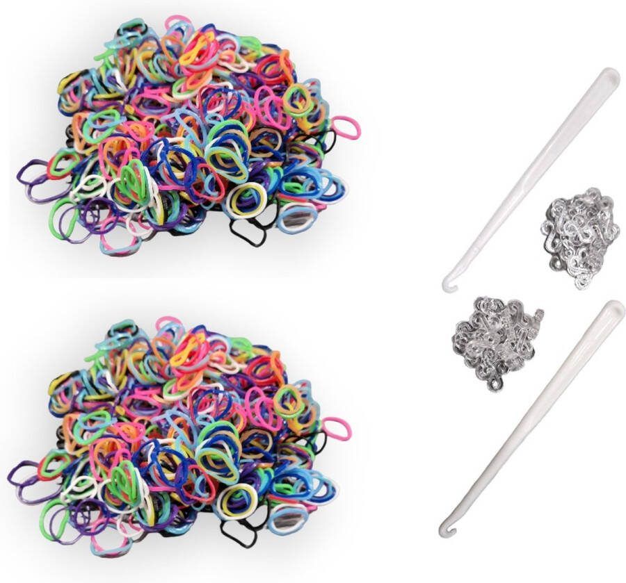 Marcus Gerardo 1200 loombandjes met 2 weefhaken en S-clips Neon kleuren mix