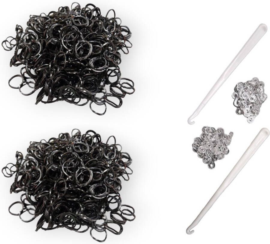 Marcus Gerardo 1200 loombandjes met 2 weefhaken en S-clips Zwart