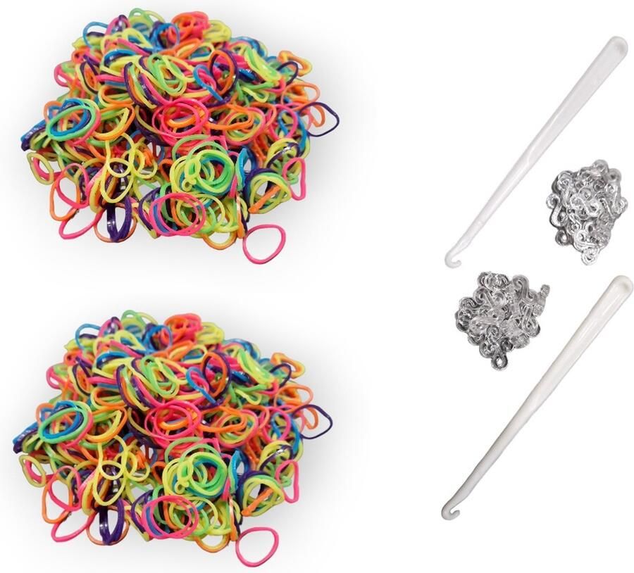 Marcus Gerardo 1200 loombandjes met 2 weefhaken en S-clips Neon kleuren mix