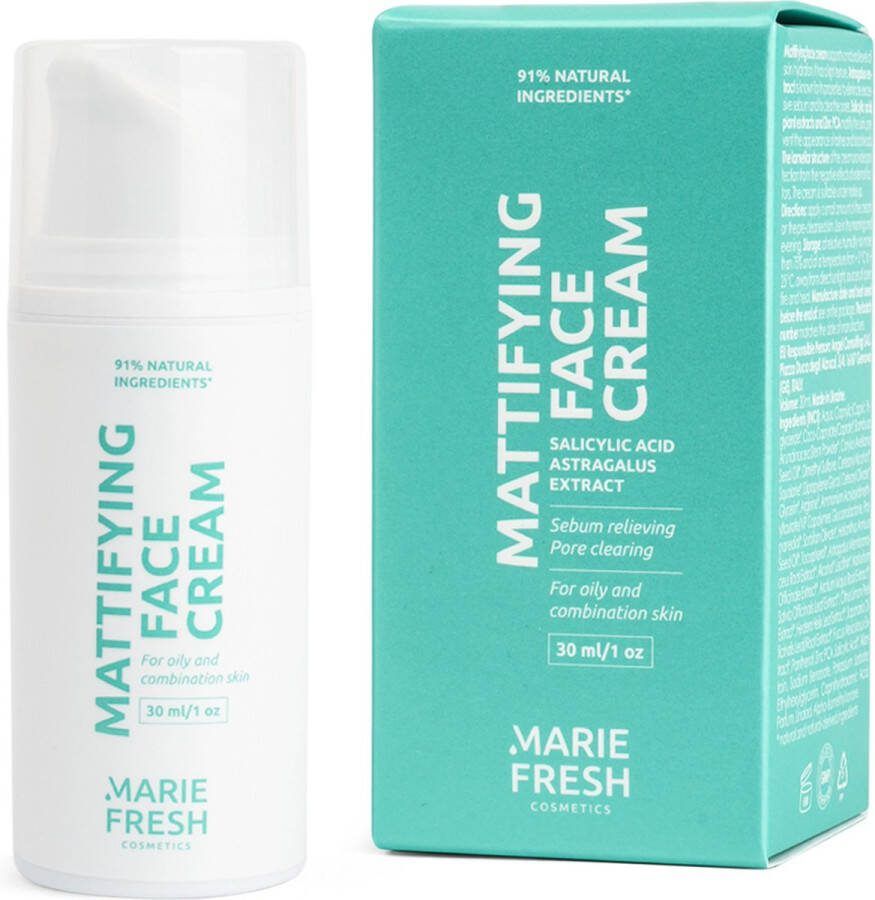 Marie Fresh Cosmetics Mattifying face cream Matterende gezichtscrème Hydraterend Gecombineerde & Vette Huid Dagcrème Gezichtscrème met Chinese ginseng Vitamine E & C 30 ml