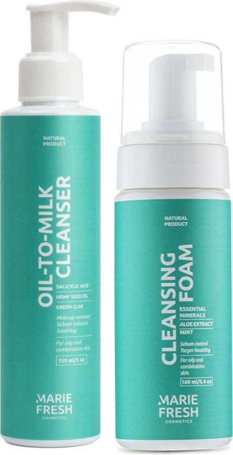 Marie Fresh Cosmetics Reinigingsschuim voor + Oil cleanser Olie-naar-melk reiniger Skincare voor de Gecombineerde & Vette Huid- Gezichtsreinigers Huidverzorgingsset