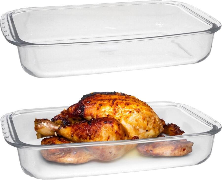 Marinex Ovenschaal van borosilicaat glas 2x rechthoek 5.0 Liter 40 x 25 x 7 cm serveerschaal