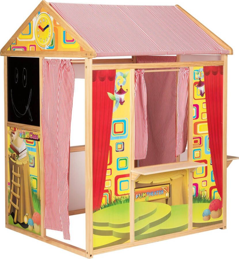 Marionette Houten speelhuis school 119x90 cm inclusief schoolbord krijtbord