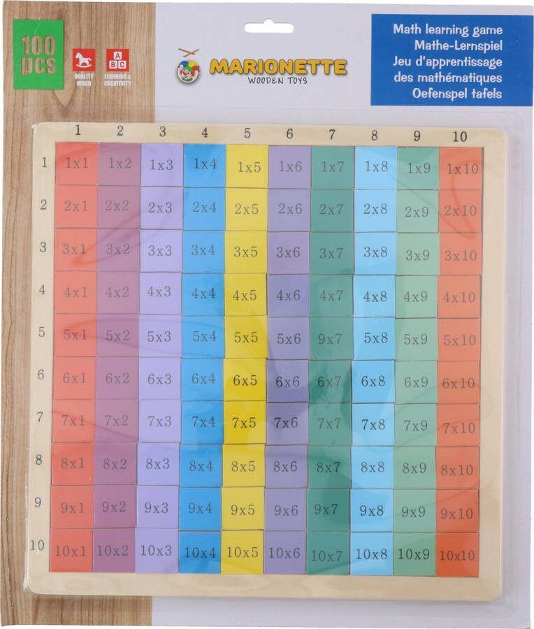 Marionette Wooden Toys Rekenspel Tafels van Vermenigvuldiging 100 Stukken Hout