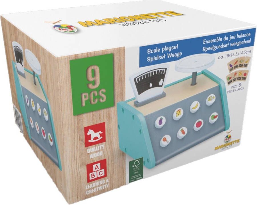 Marionette Wooden Toys Speelgoed Weegschaal Met 9 Kaartjes Leerspeelgoed FSC Keurmerk Hout