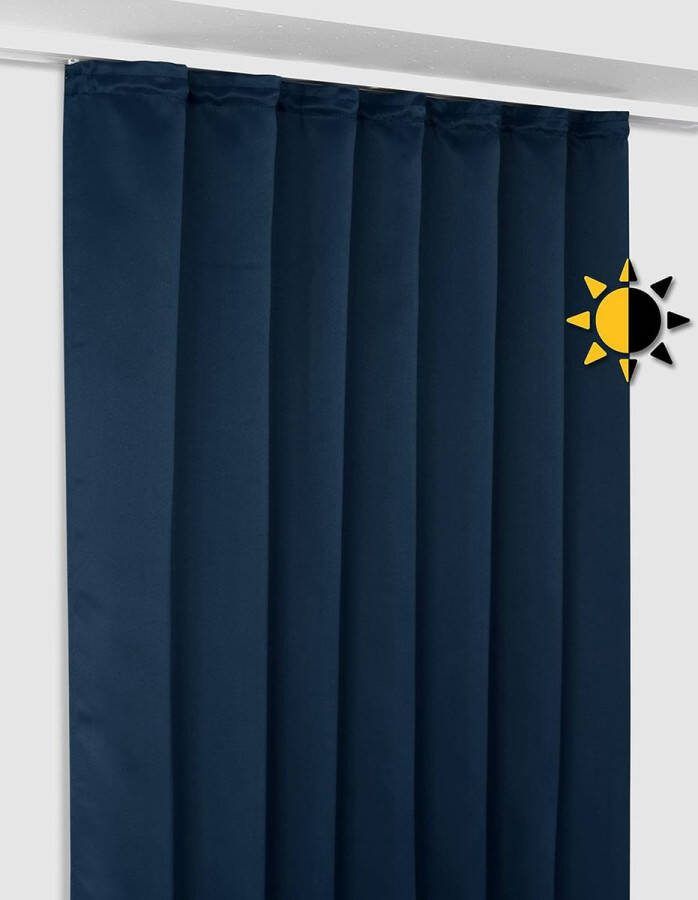 Mark loos Verduisterend gordijn met krulband U-band gordijn verduisterend ondoorzichtig maat en kleur naar keuze (breedte 140 cm. hoogte 175 cm Navyblauw)
