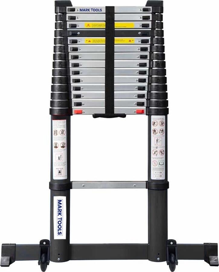 MARK TOOLS PRO Telescoopladder 4 40 meter met Stabilisatievoet en Soft closing GRATIS LADDER HOES TAS