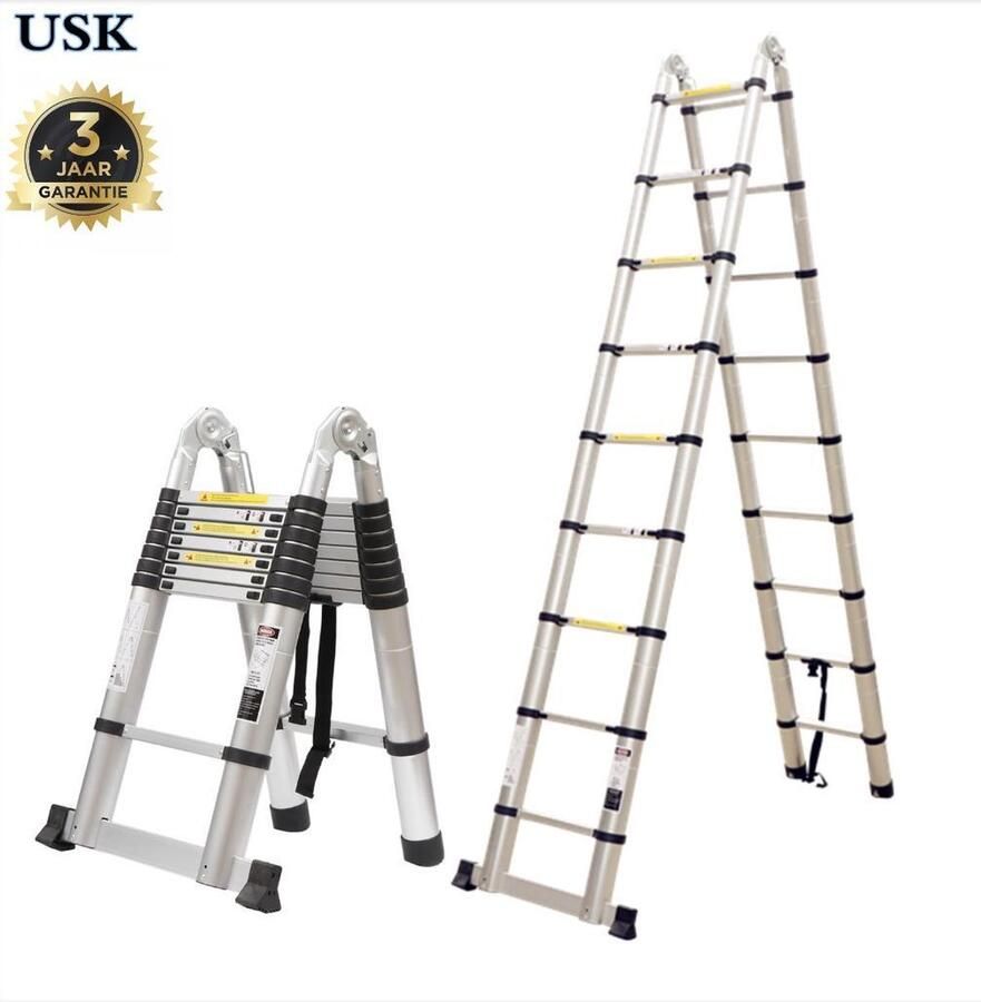 MARK TOOLS Telescopische Vouwladder 2 50 meter – PRO werkhoogte 5.7 meter Met Stabilisatievoet Telescopische Soft closing