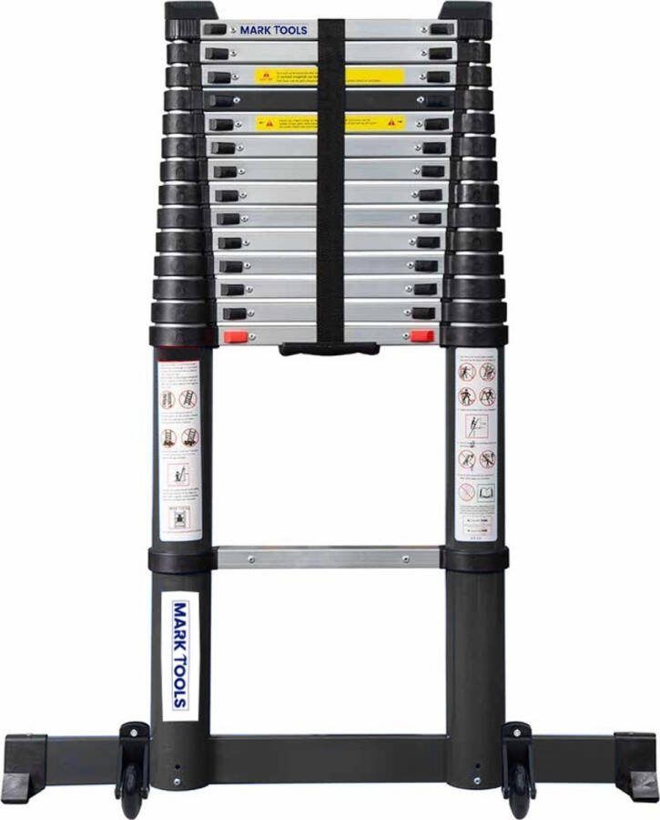 MARK TOOLS PRO Telescoop ladder 3 8 meter met Stabilisatievoet en Soft closing GRATIS LADDER HOES TAS