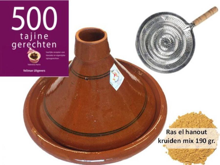 Marocstore.nl Tajine pakket 6 pers tajine 190 gr kruiden kookboek vlammenverdeler