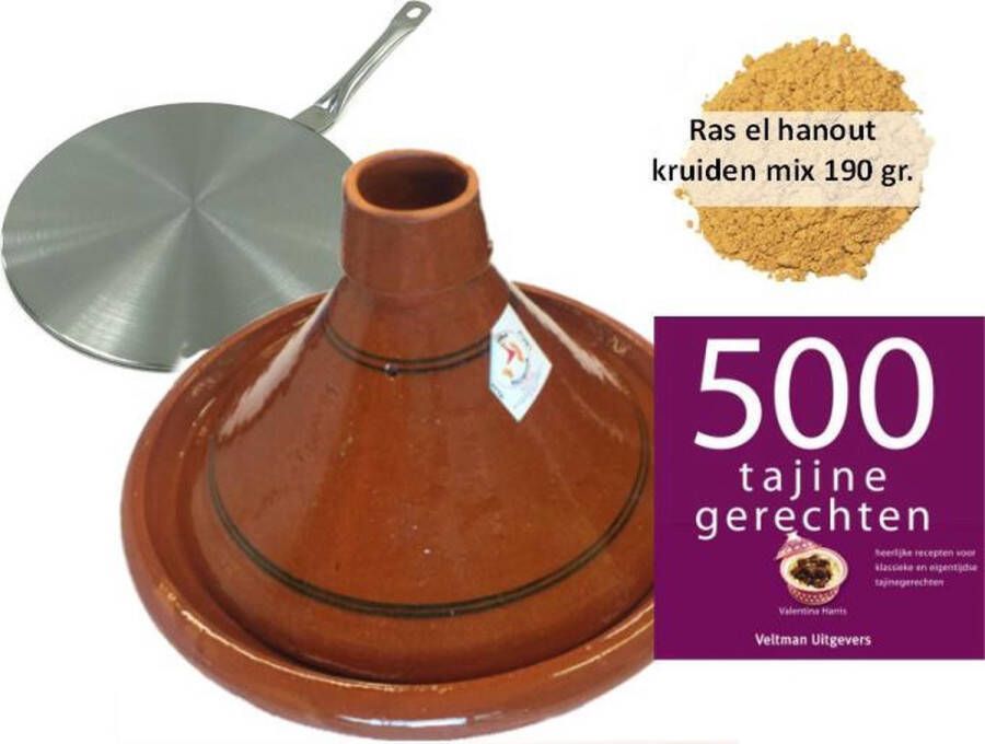 Marocstore.nl Tajine set inductie 6 pers tajine 190 gr kruiden kookboek inductie adapter