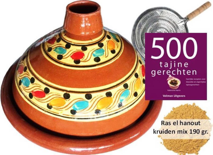 Marocstore.nl Tajine set voor 4 personen 190 gr kruiden incl. kookboek vlammenverdeler
