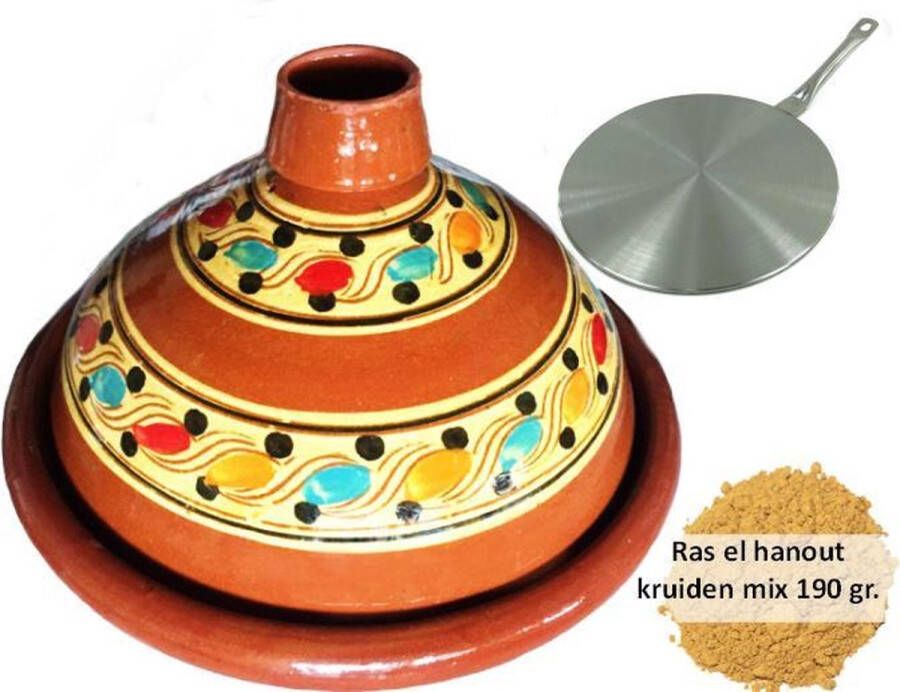 Marocstore.nl Voordeelpakket aardewerk tajine set inductie adapter + 190 gr kruiden