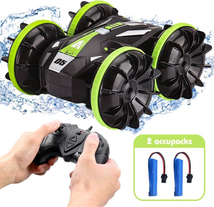 MAROGEAR Amfibie Stunt RC Auto Groen Afstandbestuurbare auto voor kinderen Kan in het water sneeuw of op het land Waterdicht 2 Accupacks Radiografisch Bestuurbare Auto voor kinderen vanaf 5 jaar