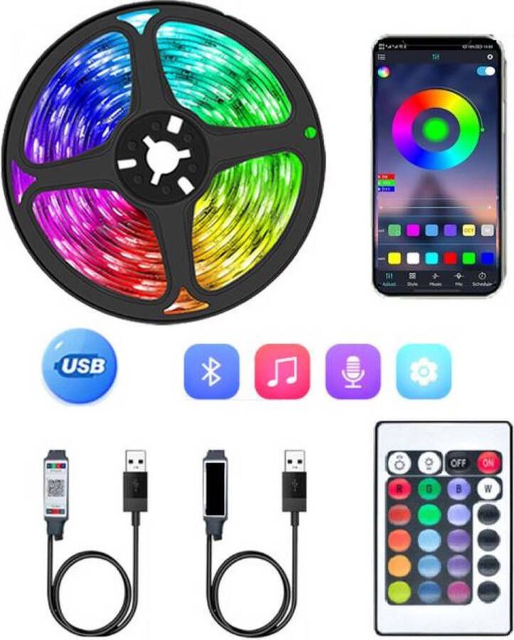 Martén Smart led strip 5 Meter LED Strip met App Led strips Led strip Bluetooth Zelfklevend RGB verlichting Wifi App functie incl. batterij