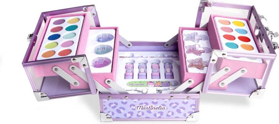 Martinelia Aquarius Kinder make up koffer 35 delig- Best Friends 18 x 18 cm uitklapbaar 5 vaks lila transparant met dierfiguren