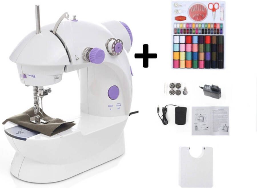 MartoSandro Mini Naaimachine Draagbare Naaimachine Met Naai Kit & Tafeltje Compact Wit Paars met Pedaal Draadloos Incl Draad met Spoelen en Garen LED Verlichting Klein voor Beginners Gevorderden Naaiapparaat