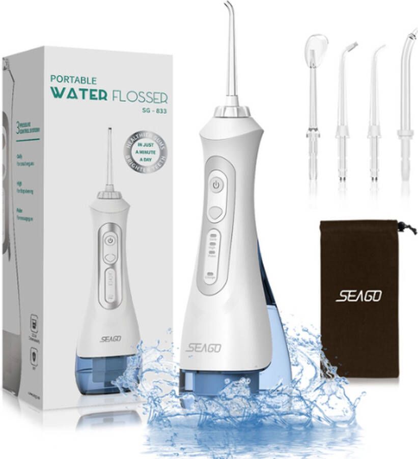 MartoSandro Waterflosser Draadloos Flosapparaat Elektrische Monddouche 3 Standen 4 Opzetstukjes USB Complete Set