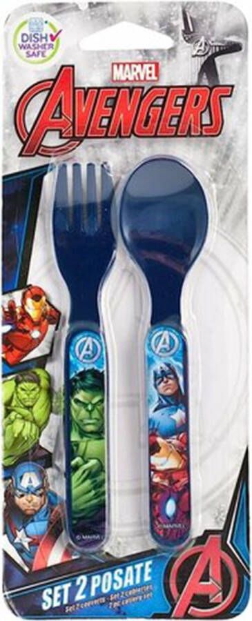 Marvel Avengers 2-delig bestek van hard plastic Blauw Lepel en Vork kinderbestek