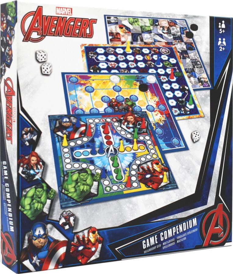 Marvel Avengers 4-in-1 Spellendoos Molenspel Dammen Ludo (Mens-Erger-Je-Niet) Slangen & Ladders Bordspel Verzameling Game Compendium