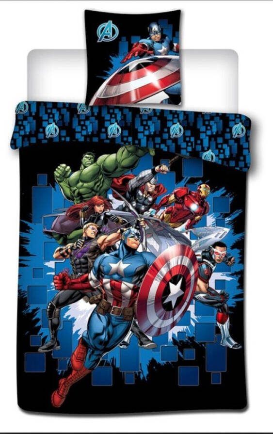 Marvel Avengers Assemble Marvel Avengers Dekbedovertrek Dream Team Eenpersoons 140 x 200 + 63 x 63 cm Polycotton