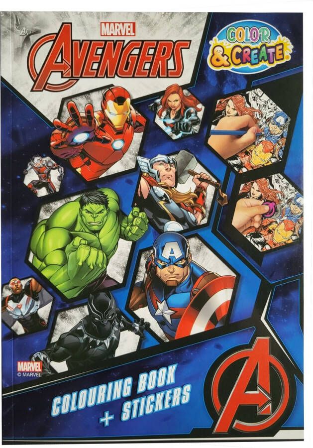 Marvel Avengers Mega kleurboek met stickers 256 kleurplaten 4 bladzijden met stickers superhelden hulk Iron man Captain America Thor kleuren knutselen creatief cadeau kado