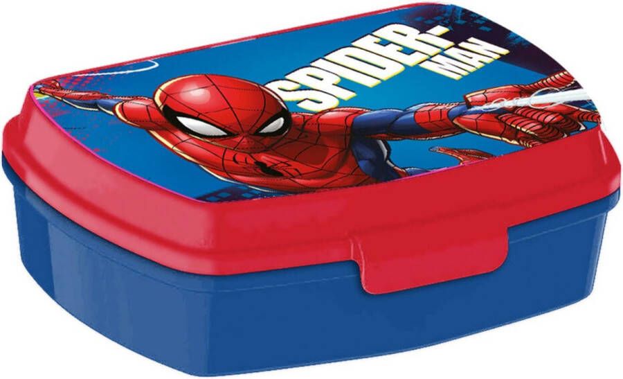 Marvel Spiderman broodtrommel lunchbox voor kinderen blauw rood kunststof 20 x 10 cm Lunchboxen