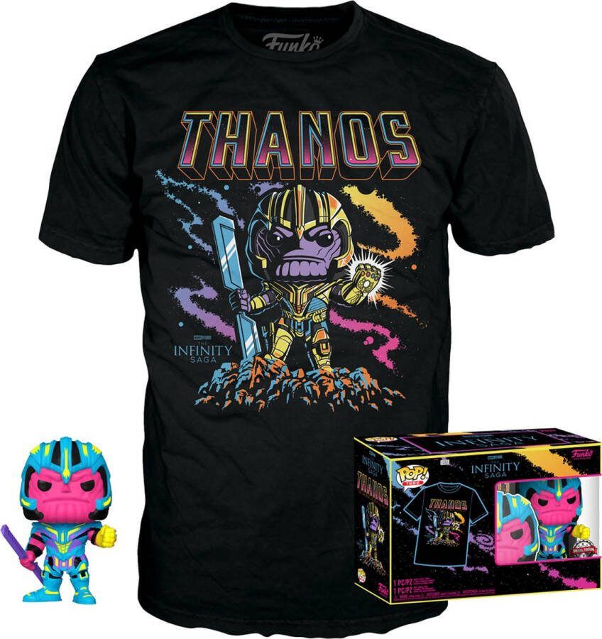 Marvel Funko The Avengers Verzamelfiguur & Tshirt Set -XL- POP! & Tee Box Thanos Blacklight Zwart