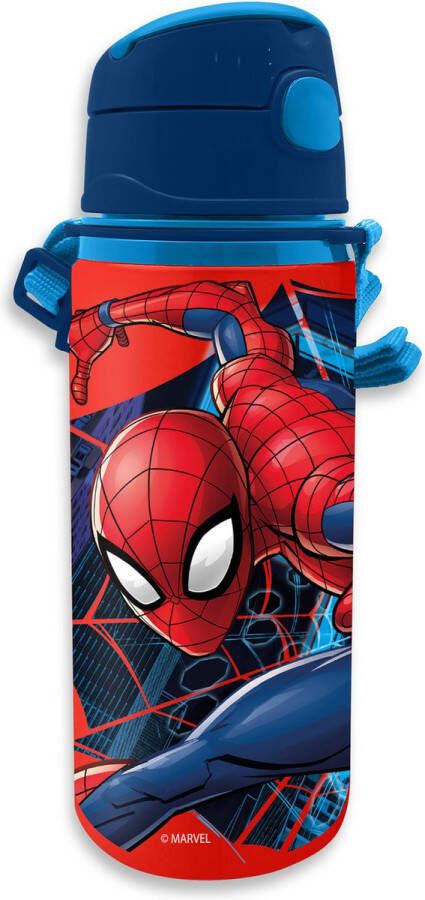 Marvel Spiderman drinkfles drinkbeker bidon met drinktuitje blauw aluminium 600 ml Schoolbekers