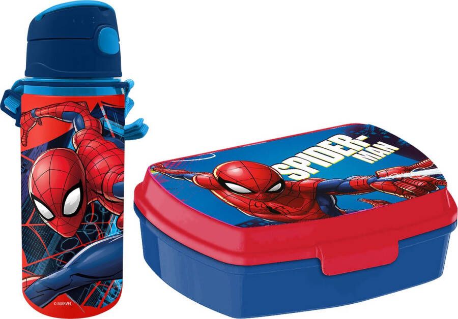 Marvel Spiderman lunchbox set voor kinderen 2-delig blauw kunststof aluminium Lunchboxen
