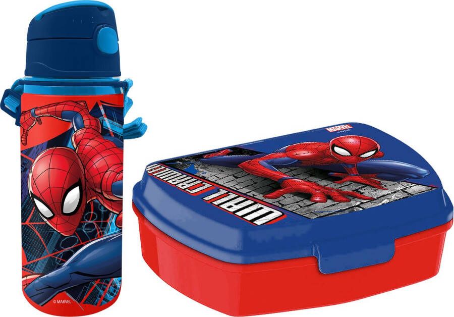 Marvel Spiderman lunchbox set voor kinderen 2-delig blauw kunststof aluminium Lunchboxen
