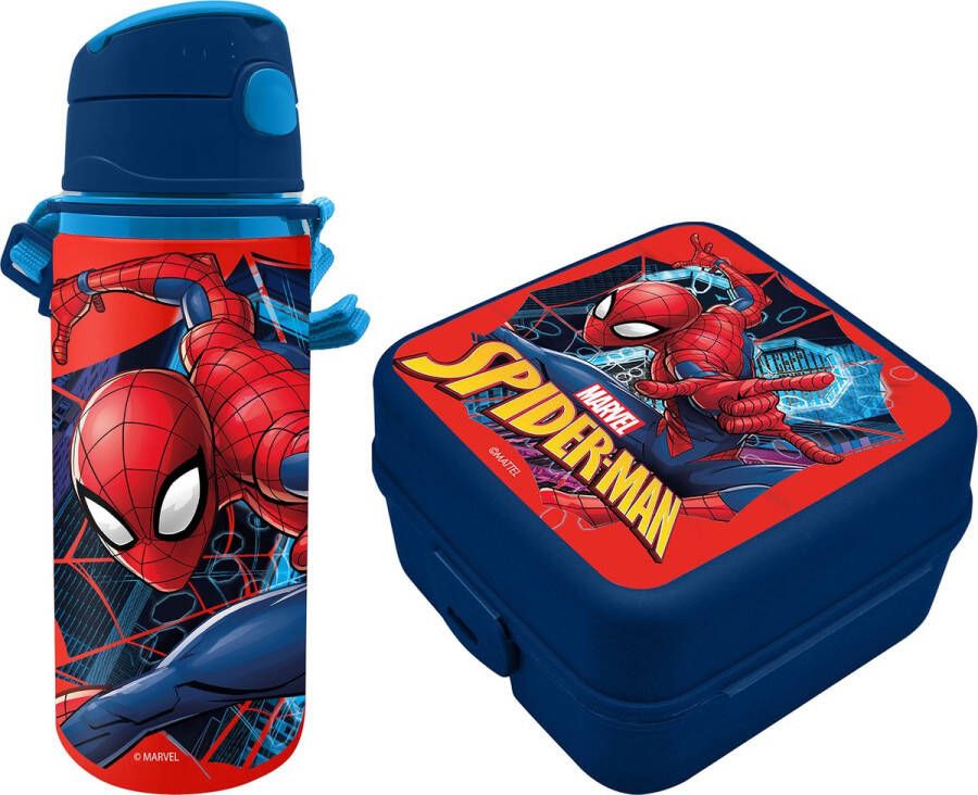 Marvel Spiderman lunchbox set voor kinderen 2-delig donker blauw kunststof aluminium Lunchboxen