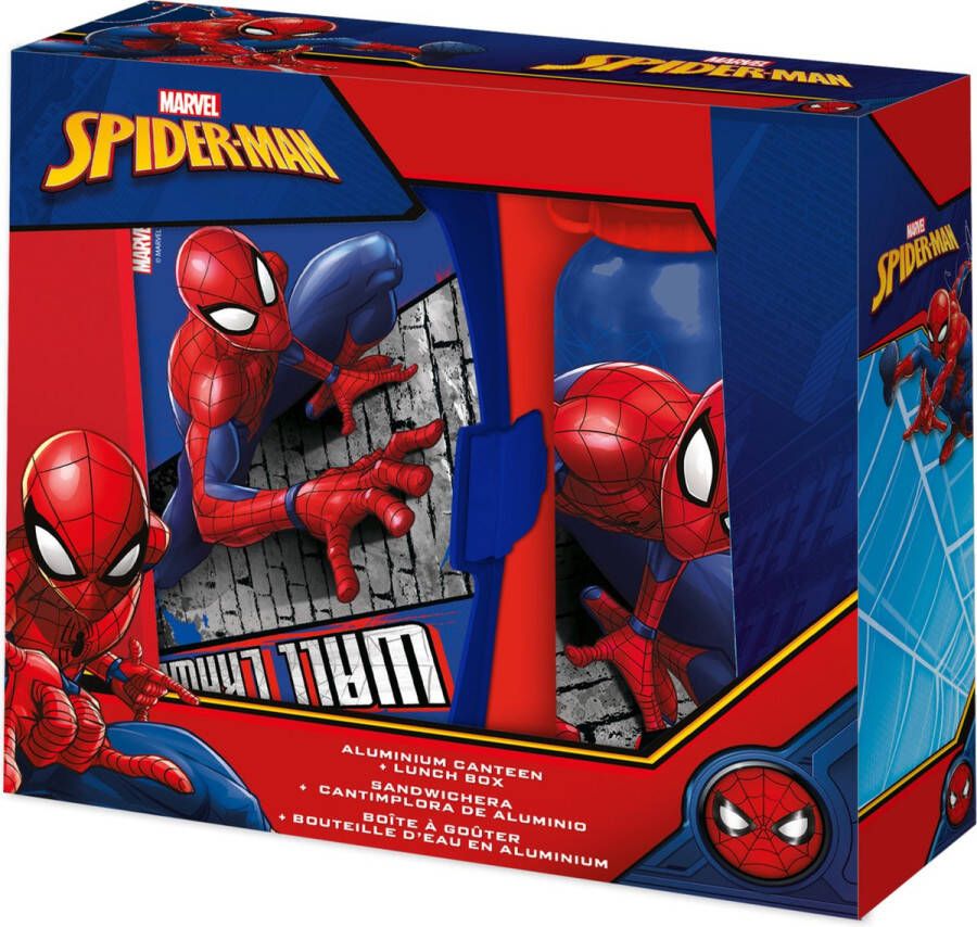 Marvel Spiderman lunchbox set voor kinderen 2-delig rood aluminium kunststof lunchtrommel Lunchset Schoolset