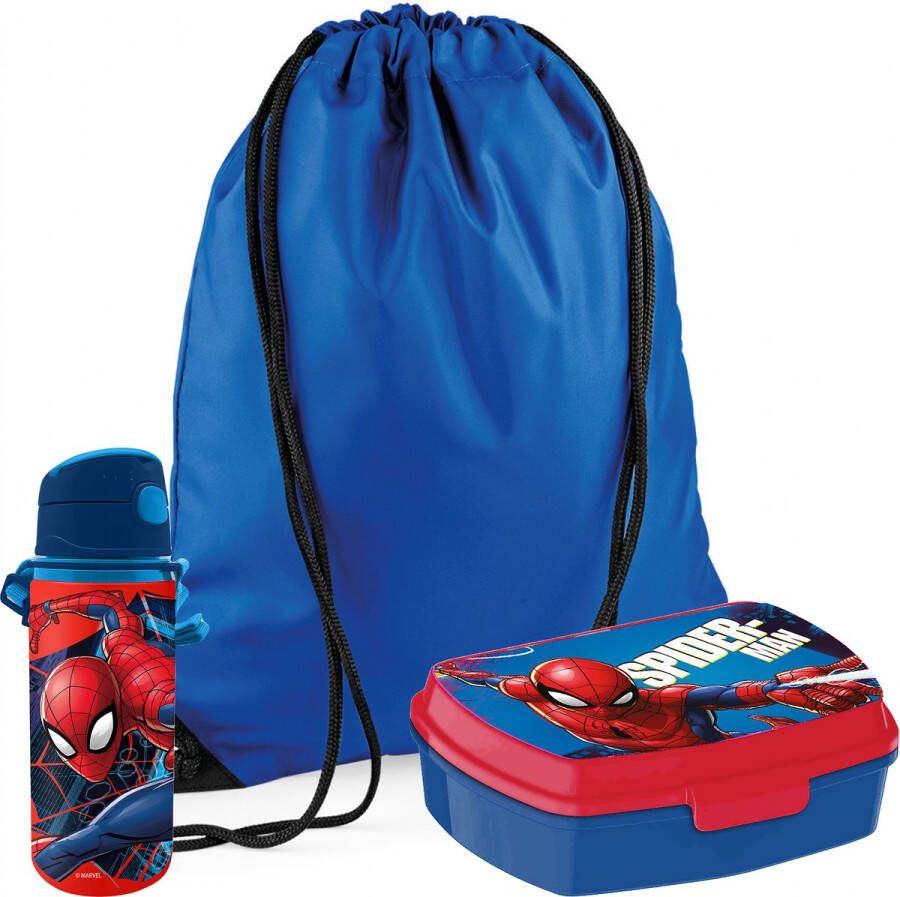 Marvel Spiderman lunchbox set voor kinderen 3-delig blauw incl. gymtas schooltas Lunchboxen