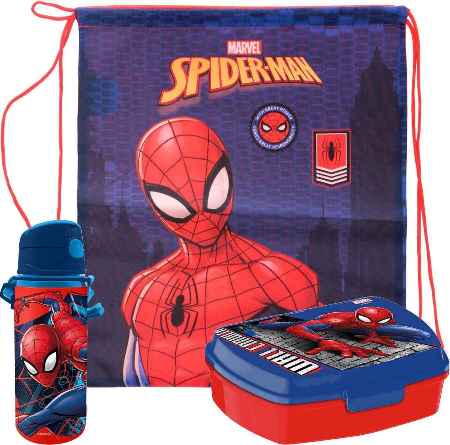 Marvel Spiderman lunchbox set voor kinderen 3-delig blauw incl. gymtas schooltas Lunchboxen