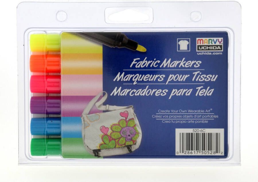 Marvy Uchida Textielstiften Bold Neon 6 Stuks