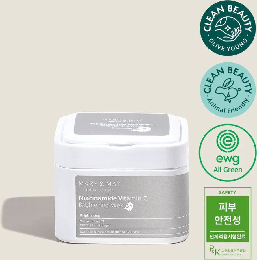 Mary & May Brightening Sheet Mask- Gezichtsverzorging Gezichtsmasker- Brightening Niacinamide Vitamin C- Dagelijkse Sheet Mask 30EA 400g