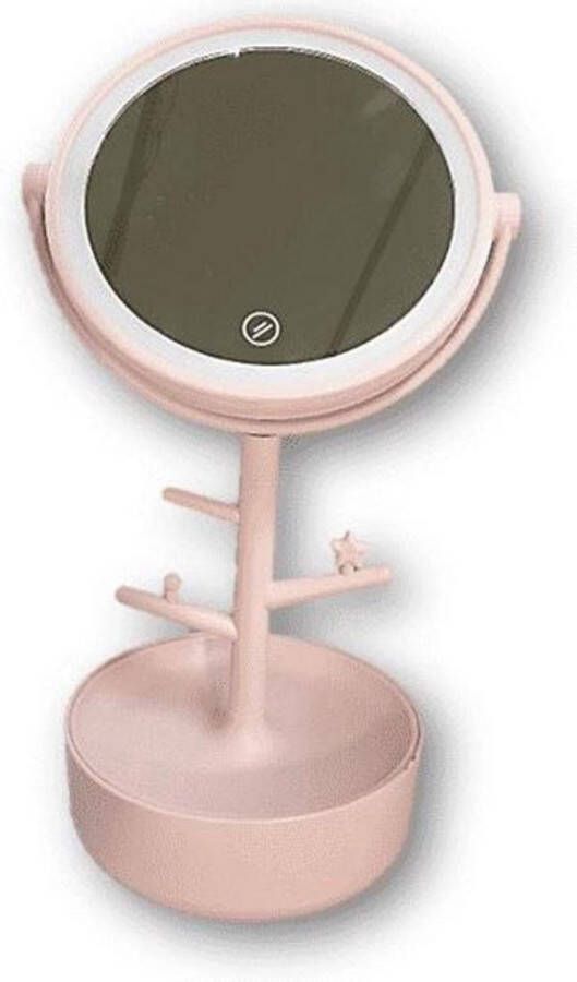 Mascot Make-up spiegel Led lamp opmaakspiegel Roze- sieraden opbergen