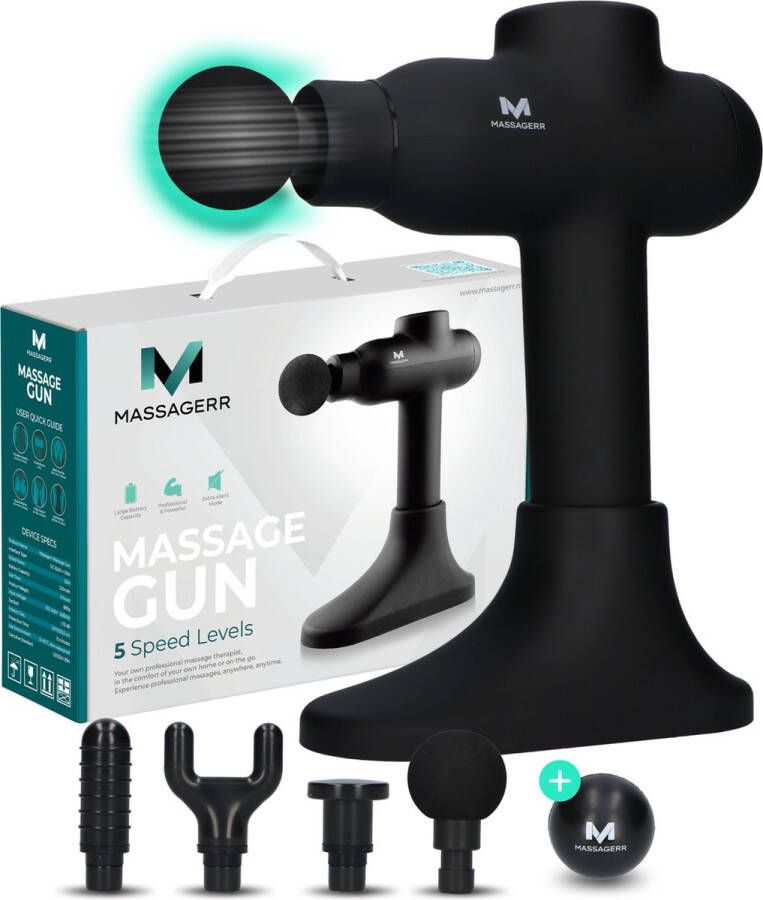 Massagerr Gun PRO Professioneel Massage Apparaat Massagegun Krachtige Accu voor Langdurig Gebruik Incl. Standaard en Stressbal Sport en Relax Massage Pistool