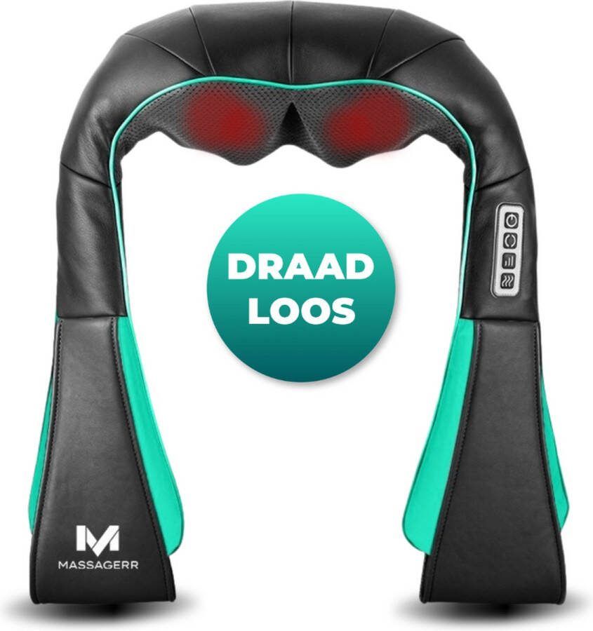 Massagerr Shiatsu Massagekussen 2.0 – Draadloos – Nekmassage Apparaat Incl. Draagtas en Stressbal Massage Apparaat voor Rug Nek en Schouder – Infrarood Warmtefunctie – Rugmassage Massageapparaten