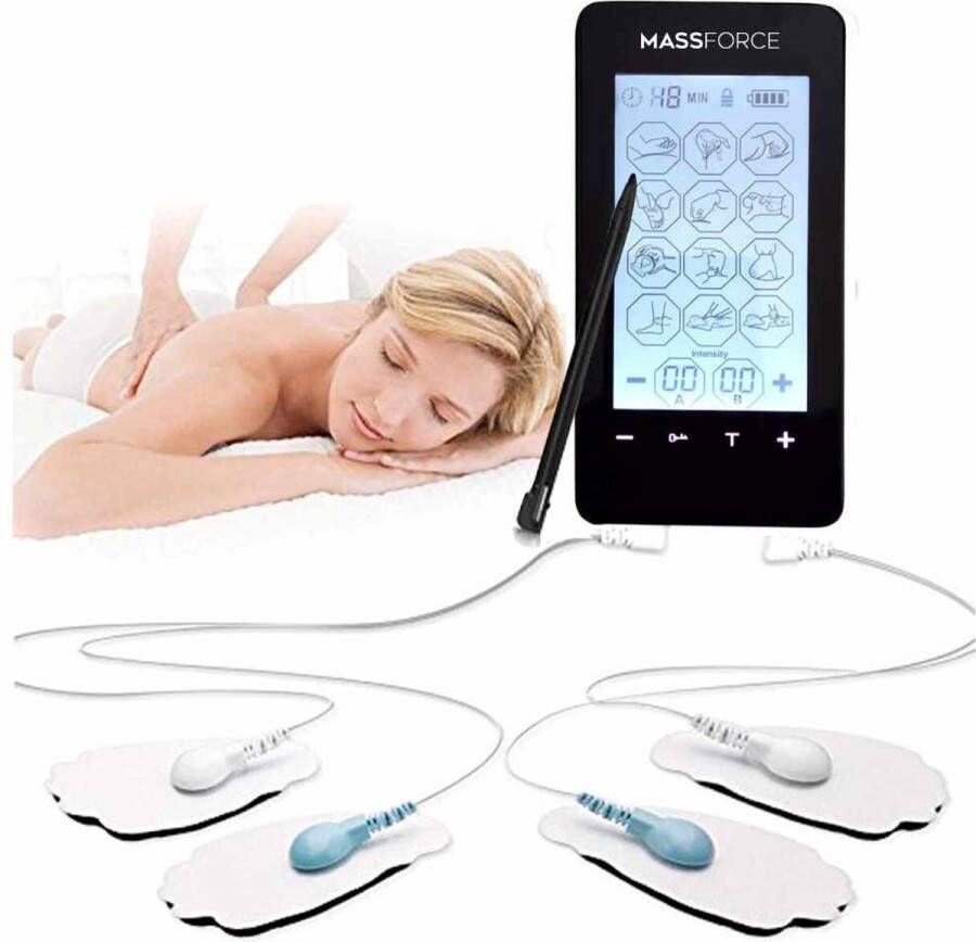 Massforce Massmulator™ Tens Apparaat EMS Therapie Elektrische Spier Stimulator 28 modi Elektroden therapie voor Spierstimulatie (EMS) Pijn Therapie Massage Apparaat Nekmassage Voetmassage Acupressuur